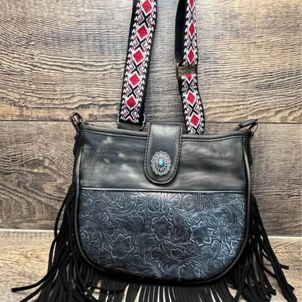 STUNNING Western Boho Tooling & Fringe Crossbody Bag BRAND NEW